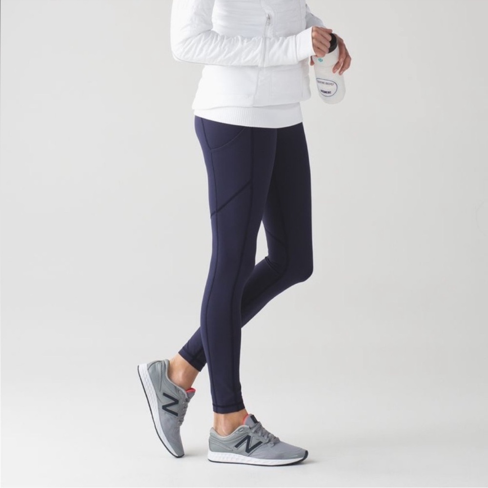 Lululemon Speed Tight V*Brushed in Deep Indigo, Size 4